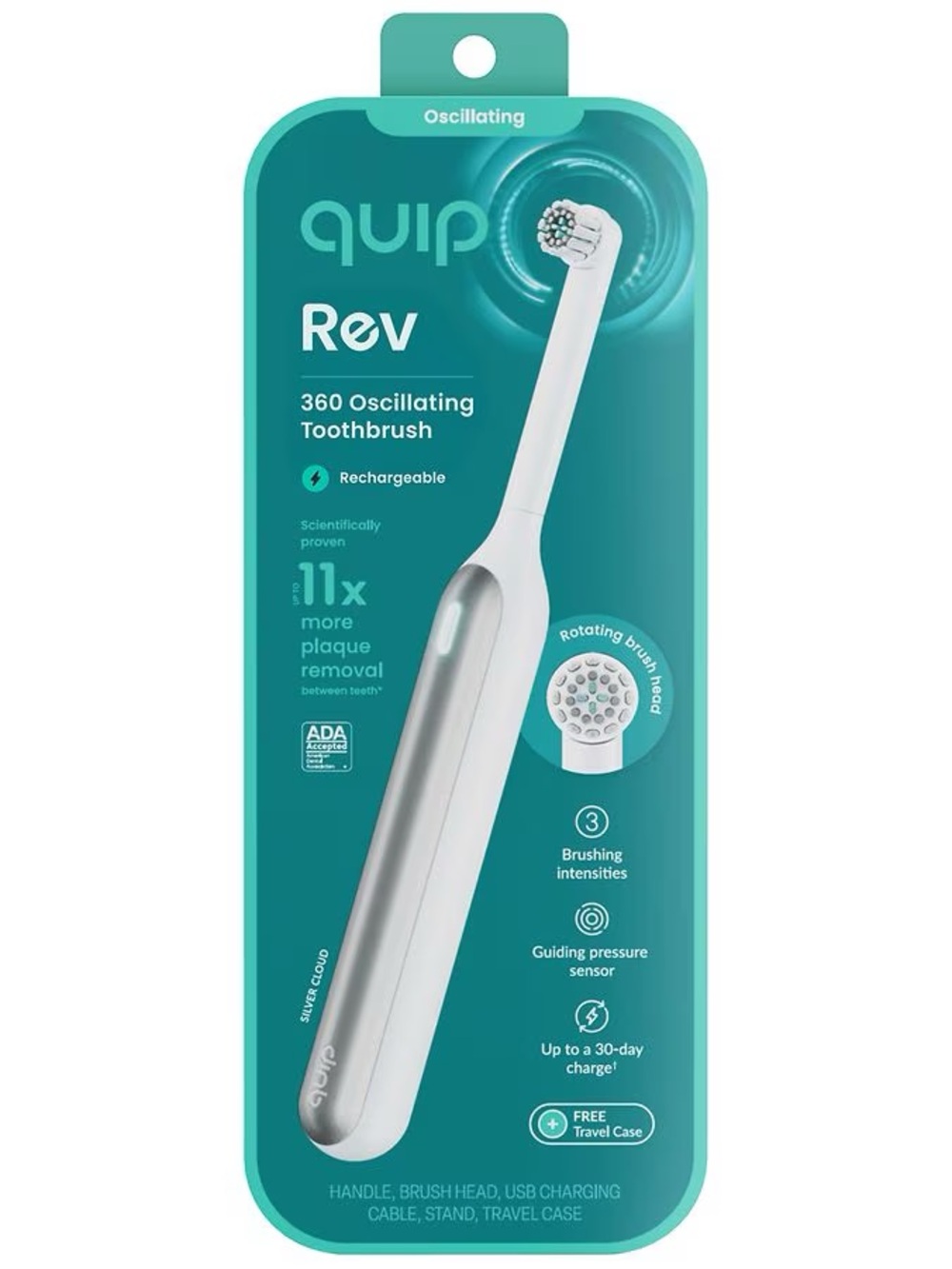 quip Rev Rechargeable Electric Toothbrush - Silver Cloud